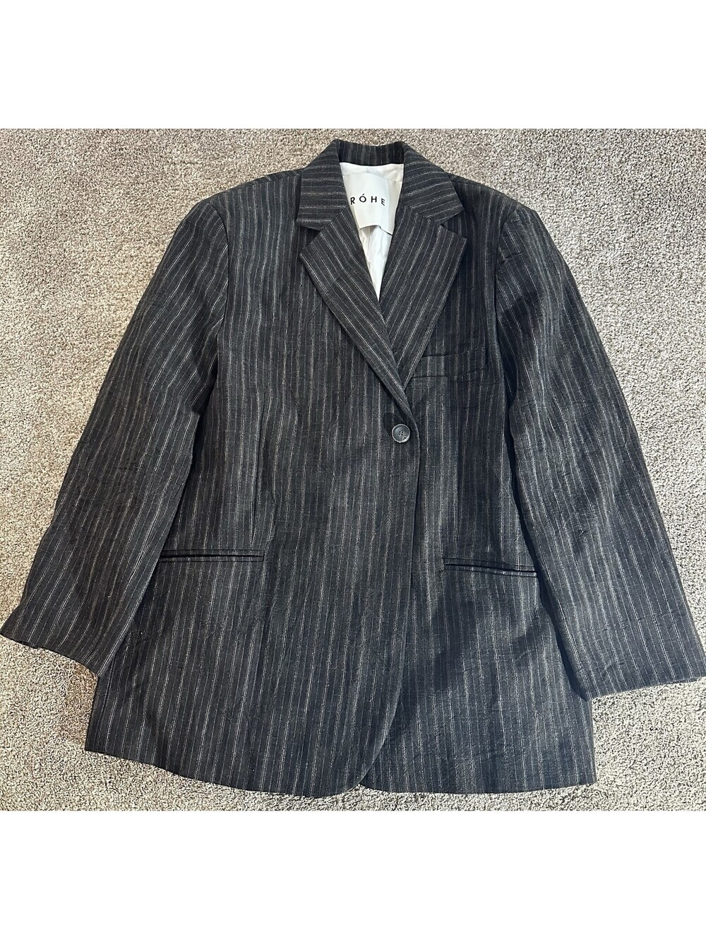 RĆHE Pinstripe Blazer Wool Cotton Blend Gray Black Size 38 single-button closure